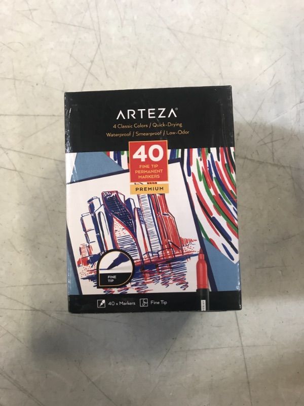 Photo 3 of ARTEZA Colored Permanent Markers, Set of 40, 4 Classic Colors, Fine Tip Paint Pens, Smear-Proof, Waterproof, for Plastic, Stone, Glass, Wood, Ceramics, and Metal Set 40, 4 Classic Colors - FACTORY SEALED