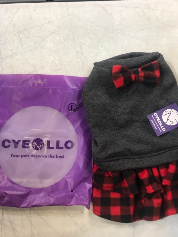 Photo 1 of cyeollo Dog Dress Christmas Buffalo Plaid Small Dog Dress Flannel Skirt with Bowknot Fleece Lining Thick Thermal Winter Warm Pet Clothes Doggie Dog Apparel Outfit Dresses L-(11~16lbs) | Chest(~18") Red