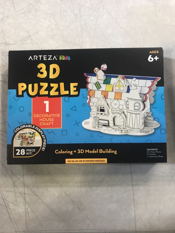 Photo 2 of Arteza Kids 3D Puzzle, 1 House to Craft, Model Kit with 23 Foam Pieces, 5 Nontoxic Coloring Markers, and Easy-to-Follow Instructions, Art and Craft Supplies for Kids’ Activities