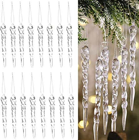 Photo 1 of 100 Pieces Clear Plastic Icicle Christmas Ornaments Acrylic Ornaments for Xmas Tree Decorations Wedding Party Winter Decor