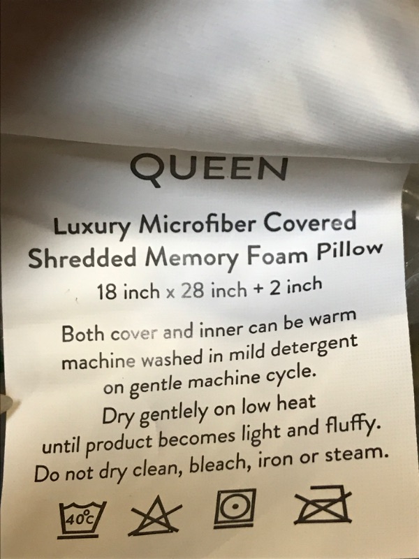 Photo 4 of 2CT - QUEEN LUXURY MICROFIBER COVERED SHREDDED MEMORY FOAM ACCURATEX PILLOW