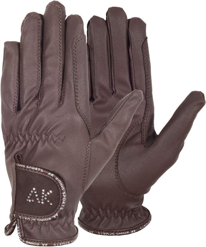 Photo 1 of AK Horse Riding Gloves Ladies, Men & Kids Equestrian Gloves with Stones AKRS-6710 (4XS, Brown)
