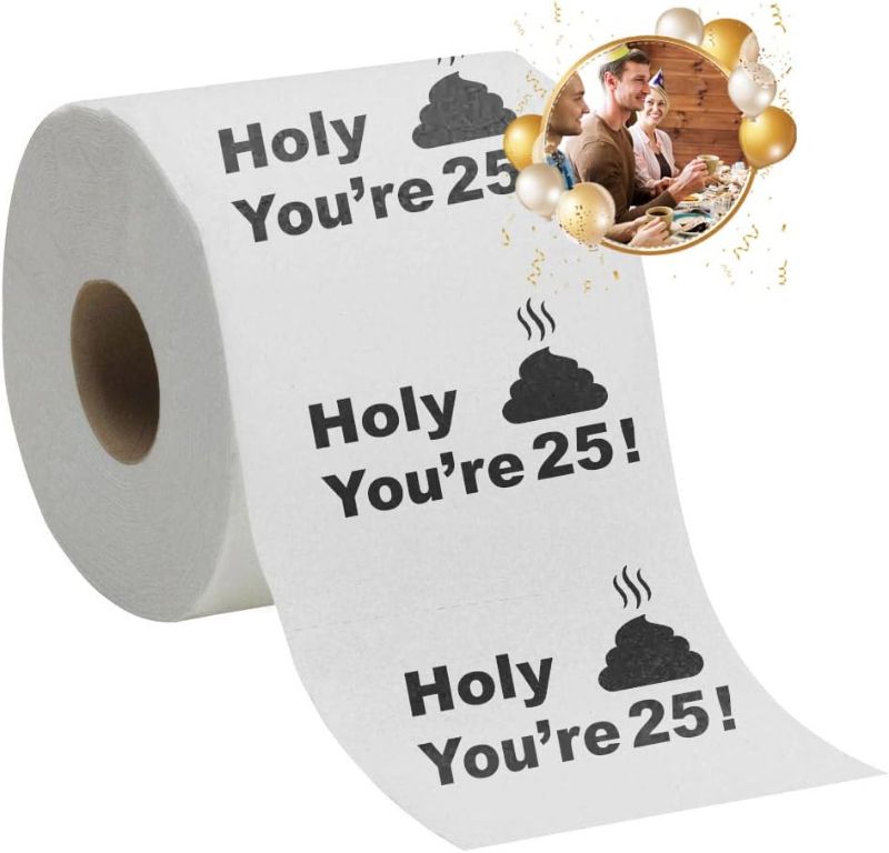 Photo 1 of 25th Birthday Decorations Toilet Paper for Men & Women - Funny Design Novelty Great Hilarious Gag Laugh – Eco-Friendly, Ultra Soft & Comfortable – Perfect for Birthday Christmas & Party Supplies
