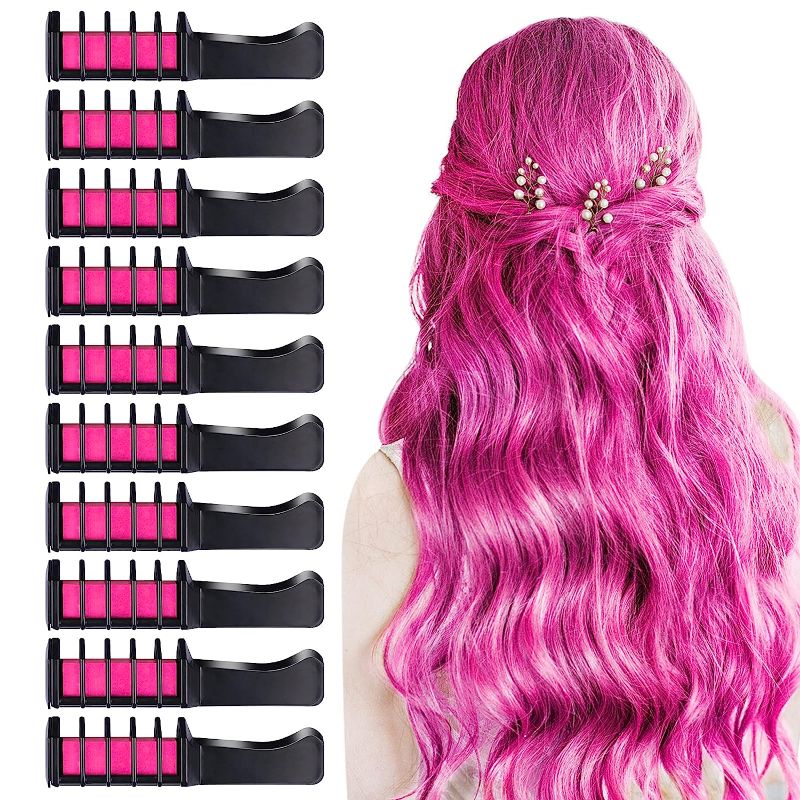 Photo 1 of 2x 10 PCS Hair Chalk Comb, TOROKOM Temporary Bright Washable Hair Color Comb Mini Hair Chalk for Girls Age 4 5 6 7 8 10 Kids Non Toxic Hair Color Dye for Valentine Day Halloween Christmas DIY Hair Color(Pink)
