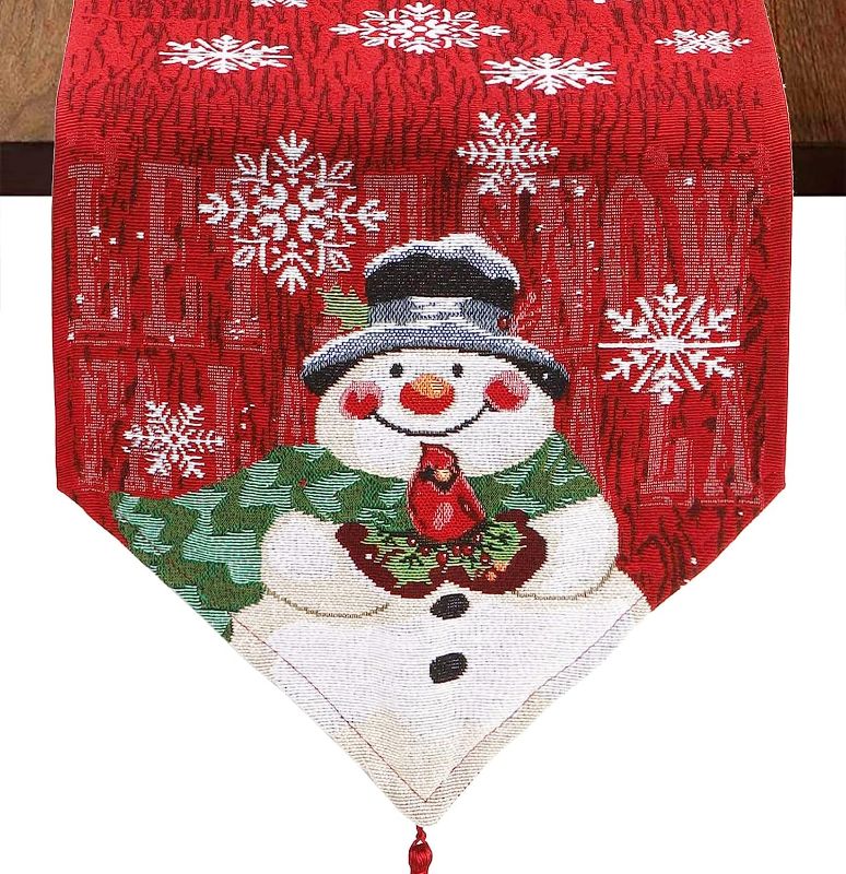 Photo 1 of  Snowman Christmas Table Runner,13x72 Inches Christmas Snowman Farmhouse Holiday Party Dining Table Christmas Table Runner Decoration, Christmas Table Decorations for Home Dining Room