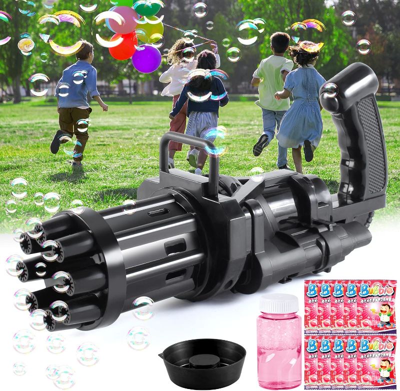 Photo 1 of Electric Bubble Gun, Bubble Maker Bubble Machine W/ 100ML Bubble Solution 2022 Upgrade 8-Hole Bubble Blower Automatic Bubble Machine Outdoor Toy for Boys Girls - GOLD -