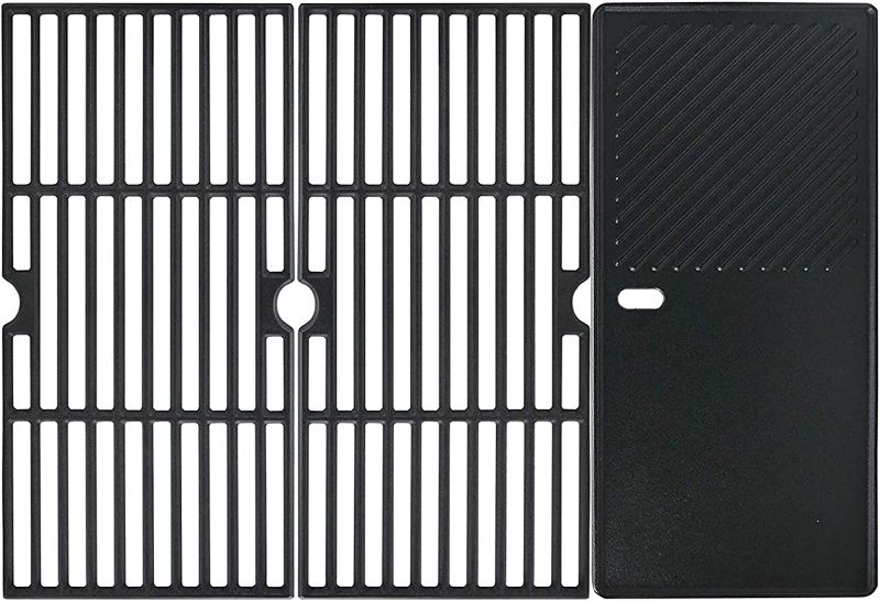 Photo 1 of Uniflasy Grill Parts for Charbroil Advantage 463343015, 463344015, 463344116, Kenmore, Broil King Gas Grills G467-0002-W1 Grates and Griddle Replacement, 16 15/16" Cast Iron Cooking Grids, 3-Pack
