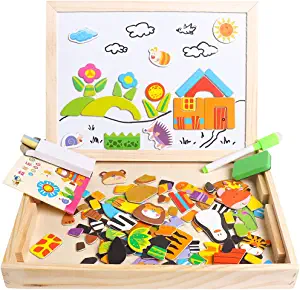 Photo 1 of Educational Wooden Toys for Kids Toddlers Magnetic Puzzles Wooden Art Easel Double Side Learning Games Montessori Puzzle STEM Gift for Boys Girls Children * FACTORY SEALED 
