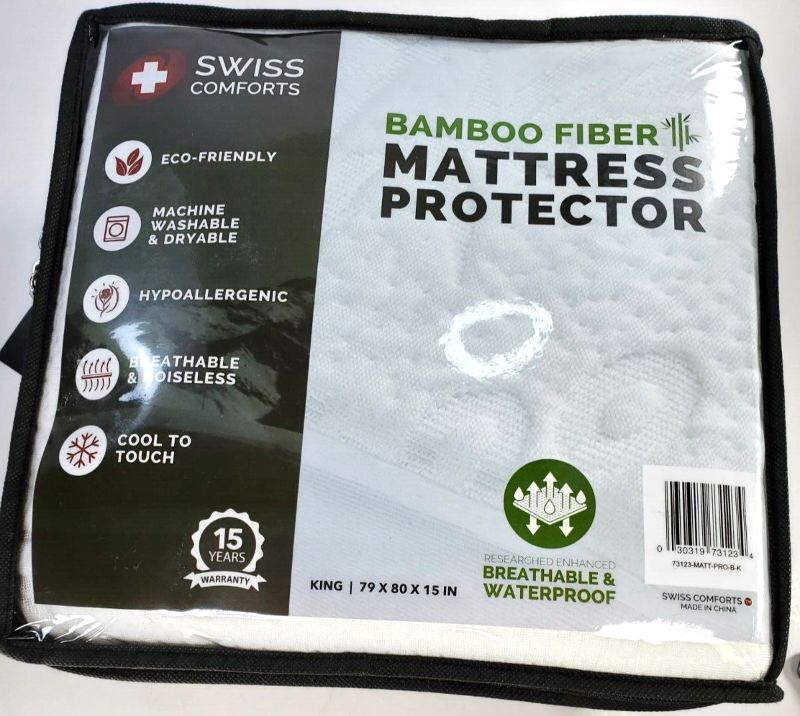 Photo 1 of  SWISS COMFORTS Eco-Friendly BAMBOO FIBER Mattress Protector KING 79 X 80 X 15"
