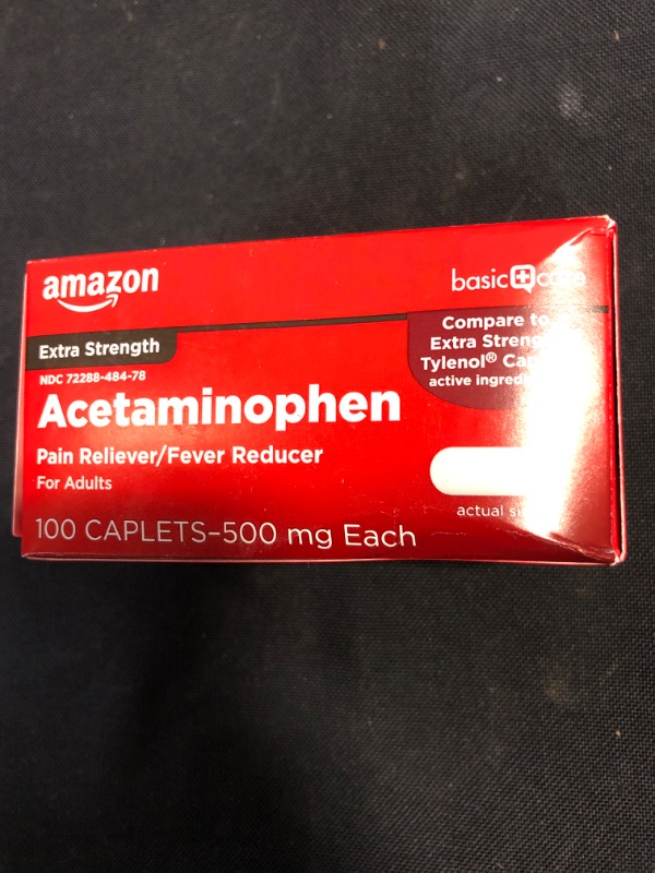 Photo 2 of Amazon Basic Care Extra Strength Pain Relief, Acetaminophen Caplets, 500 mg, Pain Reliever/Fever Reducer, 100 Count 100 Count (Pack of 1) Extra Strength * 06/2023