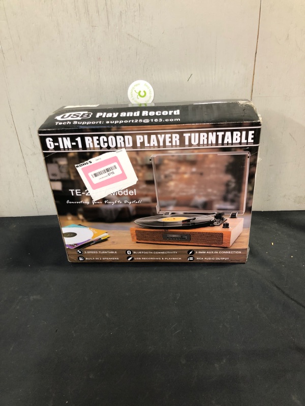 Photo 2 of Vintage Record Player Bluetooth 3-Speed Vinyl Record Player with Stereo Speakers, USB Audio Recording, RCA Line-Out, AUX-in, Retro Phonograph Turntable for Vinyl Records, Brown Wood * FACTORY SEALED 