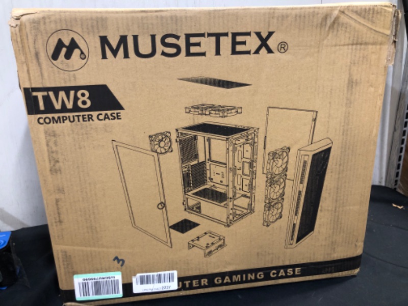 Photo 3 of MUSETEX Mid-Tower ATX PC Case Pre-Installed 6pcs 120mm ARGB Fans, Mesh Computer Gaming Case, Opening Tempered Glass Side Panels, USB 3.0 x 2, Black, TW8-S6-B * FACTORY SEALED 