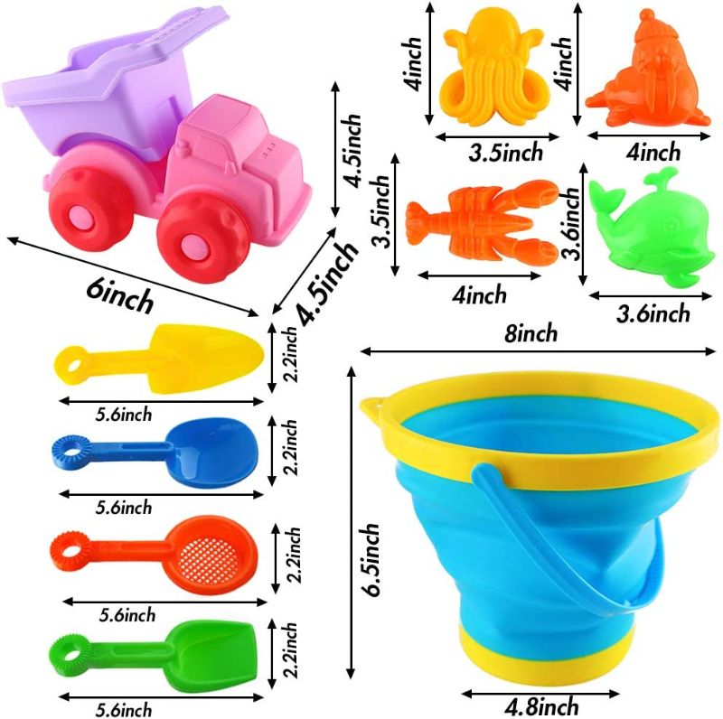 Photo 1 of AMOR Beach Toys Set, Foldable Beach Bucket Collapsible Seach Toys with Truck Sand Molds Beach Pails for Toddlers Indoor Outdoor