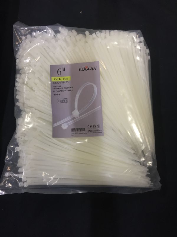 Photo 2 of 1000 Pack 6 Inch Bulk KOOWIN Nylon Plastic Cable Zip Ties Small Wire Wraps White