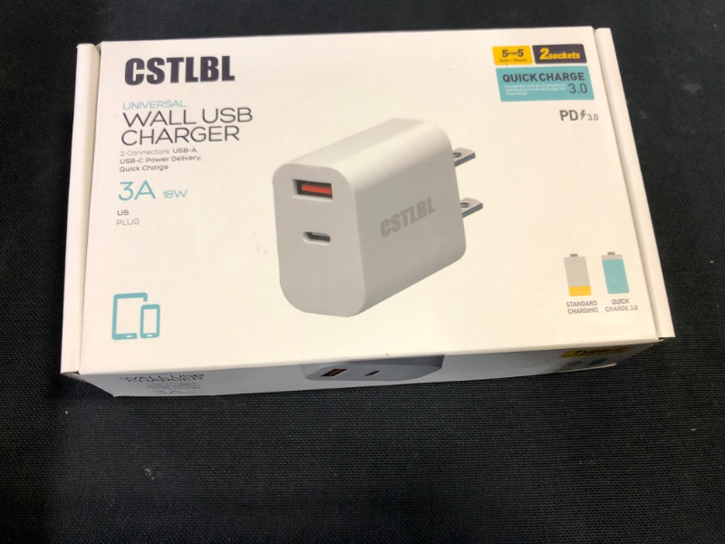 Photo 2 of CSTLBL Wall Charger with USB and C Ports 18W Fast Charge for iPhone iPad and Tablet 2 in 1 Smart Adapter Plug with 1M C to C Cable White 18W White