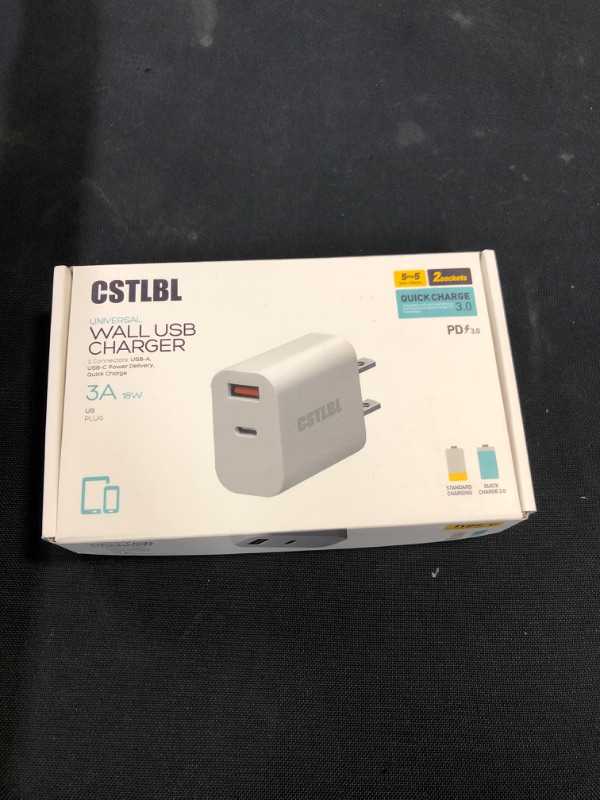 Photo 2 of CSTLBL Wall Charger with USB and C Ports 18W Fast Charge for iPhone iPad and Tablet 2 in 1 Smart Adapter Plug with 1M C to C Cable White 18W White