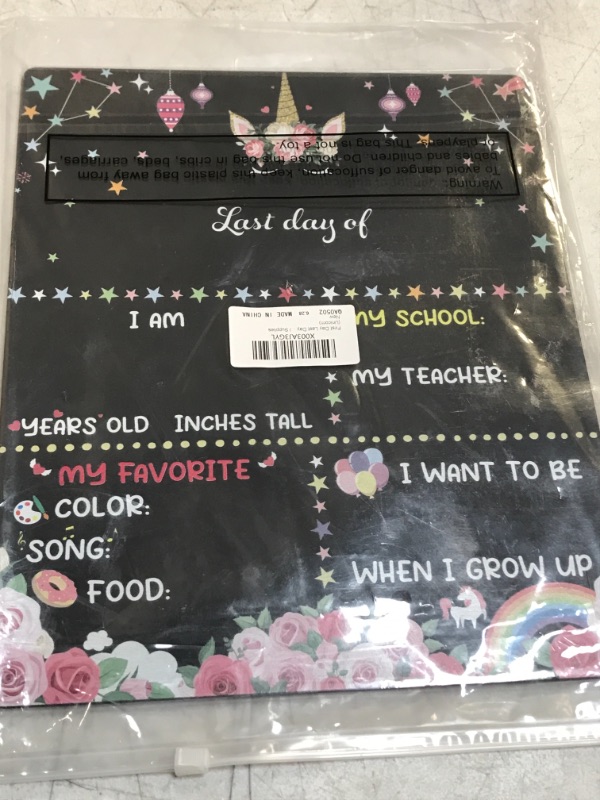 Photo 2 of First Day Last Day of School Board Sign Reusable Wooden Blackboard School Chalkboard 12 x 10 Inch Double Sided Back to School Sign 1st Day Kindergarten School Supplies for Kids (Unicorn)