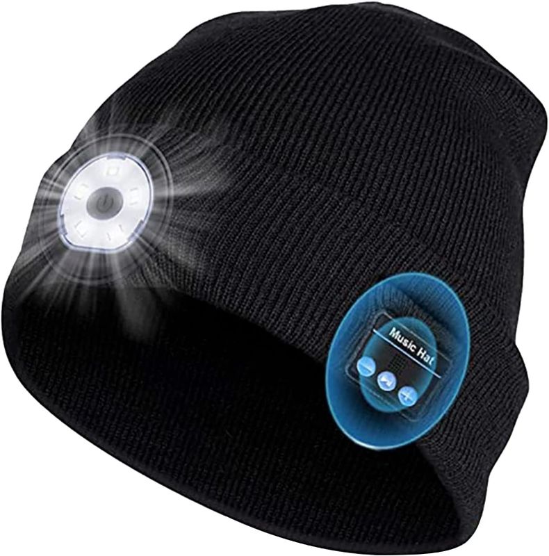 Photo 1 of GP Life Bluetooth Beanie Hat with Light, Unisex Headlamp Cap with Headphone for Man Woman?Black)
