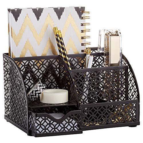 Photo 1 of Annova Mesh Desk Organizer Office with 7 Compartments + Drawer/Desk Tidy Candy/Pen Holder/Multifunctional Organizer - Black