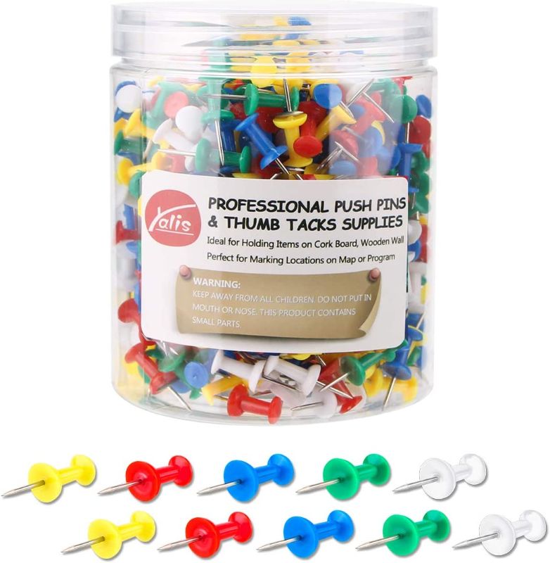 Photo 1 of Yalis Push Pins 600 Count, Standard Multicolored Thumb Tacks Steel Point and Colors Plastic Head
