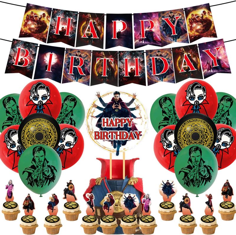 Photo 1 of 32 Pcs Movie Star Birthday Party Supplies,Party Set Include Happy Birthday Banner -- Cake Topper -- Cupcake Toppers -- Latex Balloons -- Doctor--Strange Theme Birthday Decoration.   -- FACTORY SEALED --
