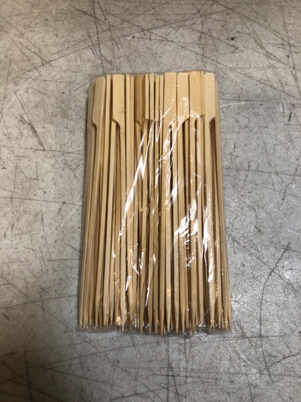 Photo 2 of 8 Inch Bamboo Skewers 100PCS Food Appetizer Toothpicks Wide Flat Paddle Bamboo Wood Picks for Cocktail, Marshmallow, Fruit, Grilling, Drink, BBQ, Barbecue, Yakitori Chicken, Fondue, Roasting

