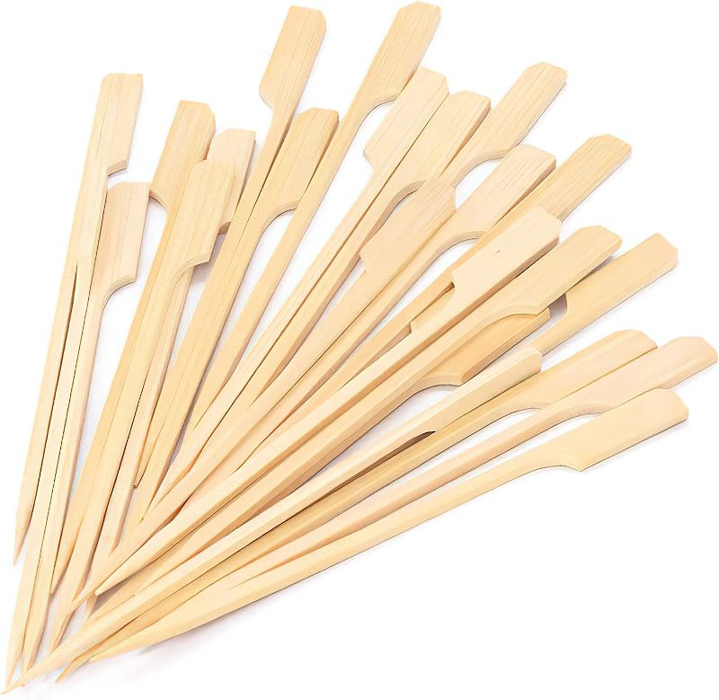Photo 1 of 8 Inch Bamboo Skewers 100PCS Food Appetizer Toothpicks Wide Flat Paddle Bamboo Wood Picks for Cocktail, Marshmallow, Fruit, Grilling, Drink, BBQ, Barbecue, Yakitori Chicken, Fondue, Roasting
