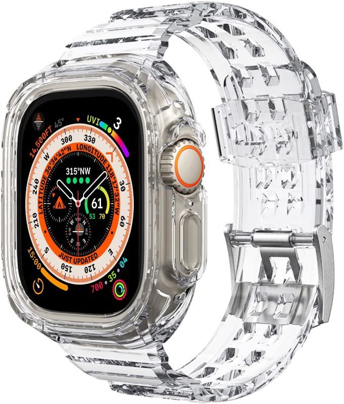 Photo 1 of Nxtudy for Apple Watch Ultra Band,Rugged Sprot Strap with Case Protection Cover for Apple Watch Series 8 Ultra 49mm for Men Women Clear
