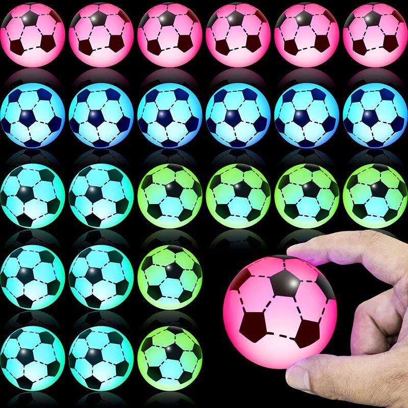 Photo 1 of 24 Pcs Soccer Party Favors Goodie Bag Stuffers LED Light up Soccer Stress Balls Fidget Toys Glow in the Dark Balls Toys for Teens Adults Halloween Football Birthday Party Classroom Prizes Return Gifts  -- FACTORY SEALED --
