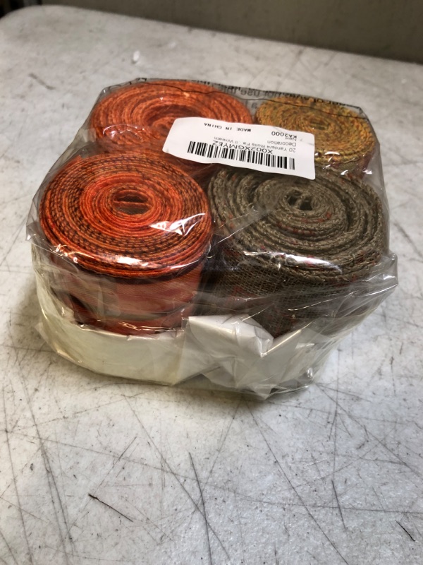 Photo 3 of 4 Rolls Thanksgiving Burlap Ribbon, Fall Wired Edge Wrapping Ribbon Craft Ribbon Multi-Color Buffalo Plaid Ribbon for Fall Thanksgiving Decoration Floral Bows Crafts, 2" x 6.6Yards Per Roll
