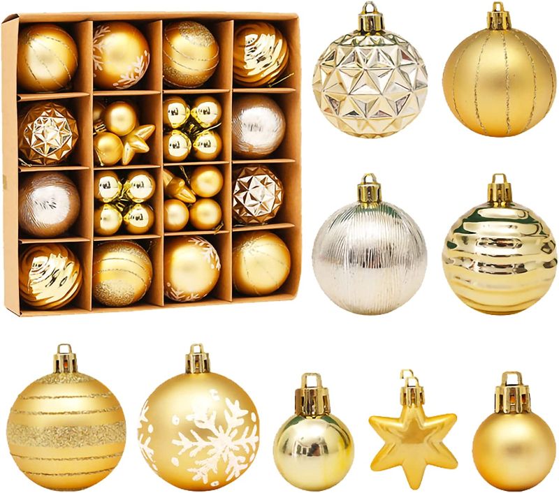 Photo 1 of 42ct Christmas Ball Ornaments,Christmas Gold Ball Ornaments for Tree,Shatterproof Waterproof Glittering Christmas Ornaments,Christmas Decorations(42ct,Gold)  -- FACTORY SEALED --
