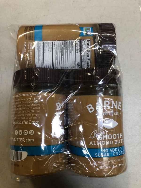 Photo 2 of 3 COUNT .....BARNEY Almond Butter, Bare Smooth, No Stir, No Sugar, No Salt, Non-GMO, Skin-Free, Paleo, KETO, 16 Ounce Bare Smooth 16 Ounce (- BB 02/01/2023