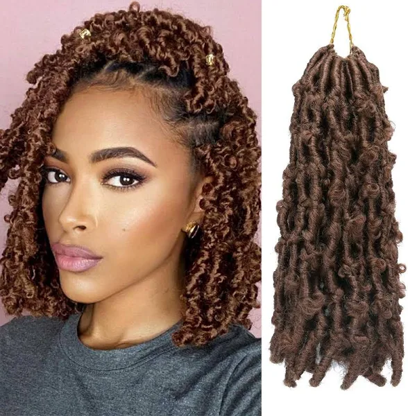 Photo 1 of 8 Packs Butterfly Locs Crochet Hair 12 Inch Pre-looped Bob Distressed Locs Soft Faux Locs Crochet Braids Butterfly Loc Twist Braiding Hair Synthetic Hair Extensions for Women (12Strands/Pack; 1B#) 12 Inch (Pack of 8) 1B#