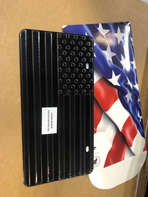 Photo 2 of Aujen American Flag License Plate - Great American Flag Motif Embossed License Plate, Fits Standard Frames, Covers, Holders - Easy to Install Car Plate for Cars/Trucks/Sedans/SUVs/RVs, Black (1 Pack)