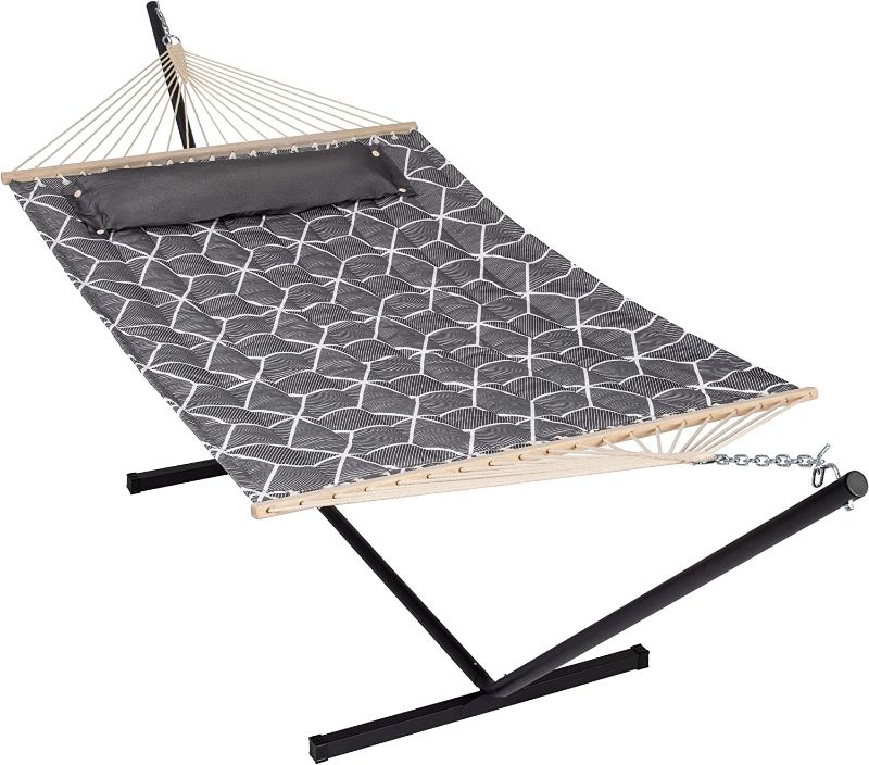 Photo 1 of  Double Hammock with Stand Included, 2 Person Hammock with Stand for Outside, 450 LBS Weight Capacity, Gray Cube
