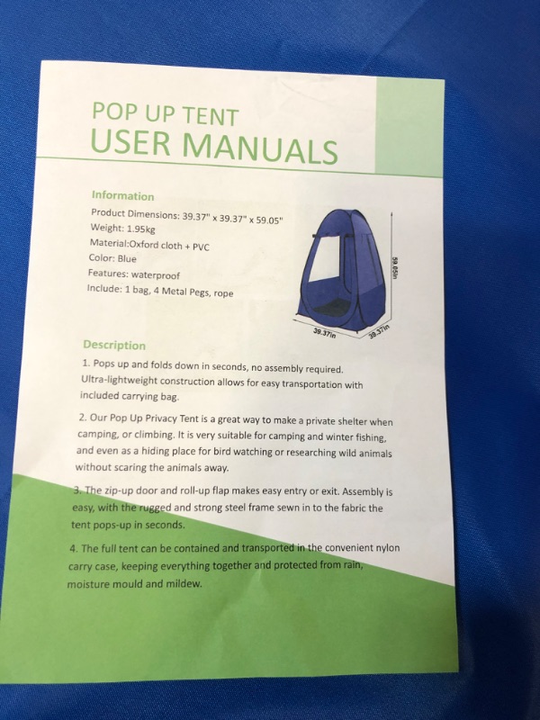 Photo 3 of 1-Person Pop Up Privacy Tent for Camping Changing Room, Portable Shower Station
