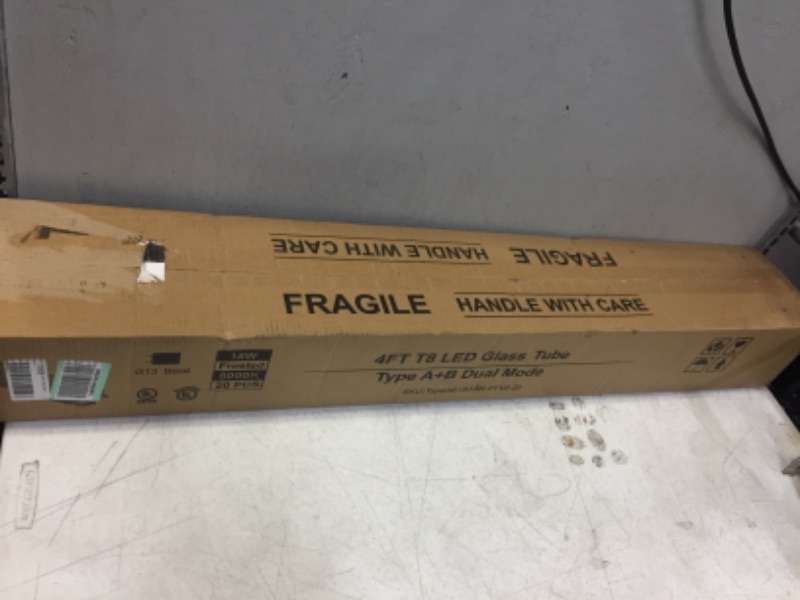 Photo 1 of 20 Pack 4FT LED T8 Hybrid Type A+B Light Tube, 18W, Plug & Play or Ballast Bypass, Single-Ended OR Double-Ended, 5000K, 2400lm, Frosted Cover, T8 T10 T12 for G13, , 120-277V, UL Listed 4 Ft | 5000k