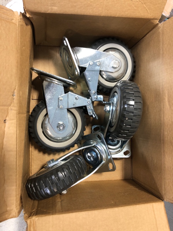 Photo 3 of 6" Heavy Duty Caster Wheels Set of 4 Load 2200lbs Premium Rubber No Noise Casters Wheels Lockable Bearing Plate Caster with Brakes 360 Degree Plate Swivel Castors Wheel for Furniture Workbench Cart 6 inch Rubber Caster Wheels ** SLIGHTLY USED *8 