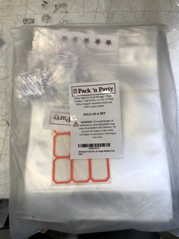 Photo 1 of 25pcs Mylar Bags for Food Storage with Oxygen Absorbers (x30) - 14 MIL Extra Thick - 1 Gallon Stand-up and Ziplock Resealable Mylar Bags with Oxygen Absorbers 300cc - Heat Sealable - Bolsas Mylar con Absorbentes