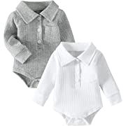 Photo 1 of DIERAY Newborn Infant Baby Boy Girl Clothes 2-Pack Long Sleeve Polo Bodysuit Romper Jumpsuit Set 0-3M