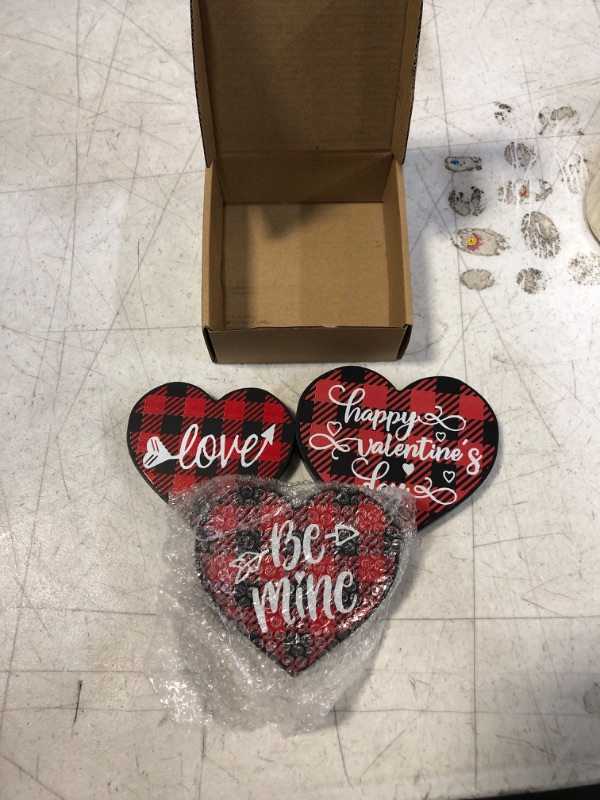 Photo 2 of 3 Pieces Love Sign Valentine's Day Decorations Desk Decorations Love Heart Wood Tabletop Sign Reversible Freestanding Table Decorations Valentines Day Love Decorations Tiered Tray Decor