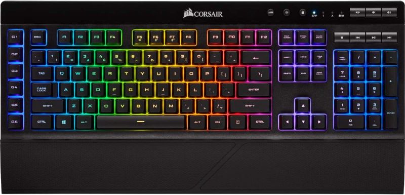 Photo 1 of CORSAIR K57 RGB Wireless Gaming Keyboard - <1ms response time with Slipstream Wireless - Connect with USB dongle, Bluetooth or wired - Individually Backlit RGB Keys, Black
