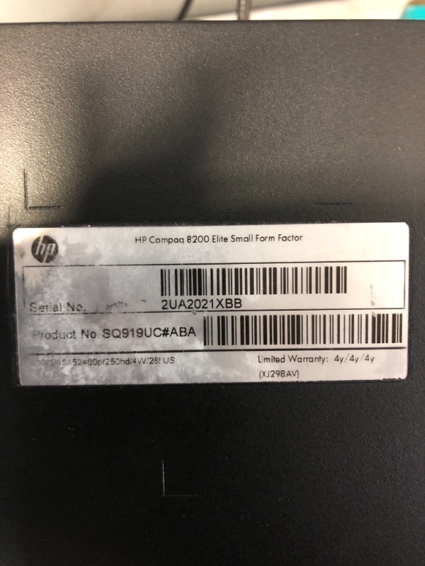 Photo 4 of HP COMPAQ 8200 ELITE SMALL FORM FACTOR PC COMES WITH KEYBOARD , MOUSE & USB ADAPTER ** UNABLE TO TEST / MISSING PCS ARE UNKNOWN / LEVER TO OPEN PC DOES NOT WORK / DENTING IN THE BACK ** 