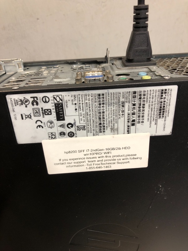 Photo 7 of HP COMPAQ 8200 ELITE SMALL FORM FACTOR PC COMES WITH KEYBOARD , MOUSE & USB ADAPTER ** UNABLE TO TEST / MISSING PCS ARE UNKNOWN / LEVER TO OPEN PC DOES NOT WORK / DENTING IN THE BACK ** 