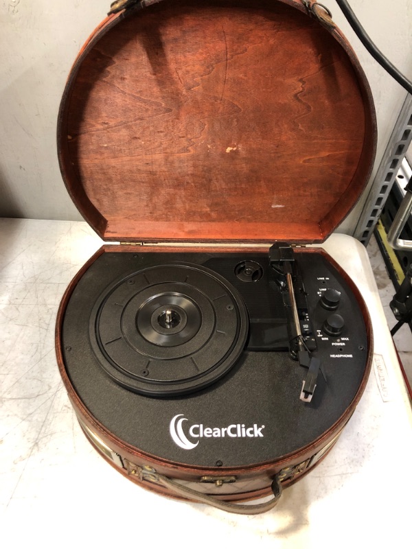 Photo 4 of ClearClick Vintage Suitcase Turntable with Bluetooth & USB - Classic Wooden Retro Style  -- FACTORY SEALED --
 