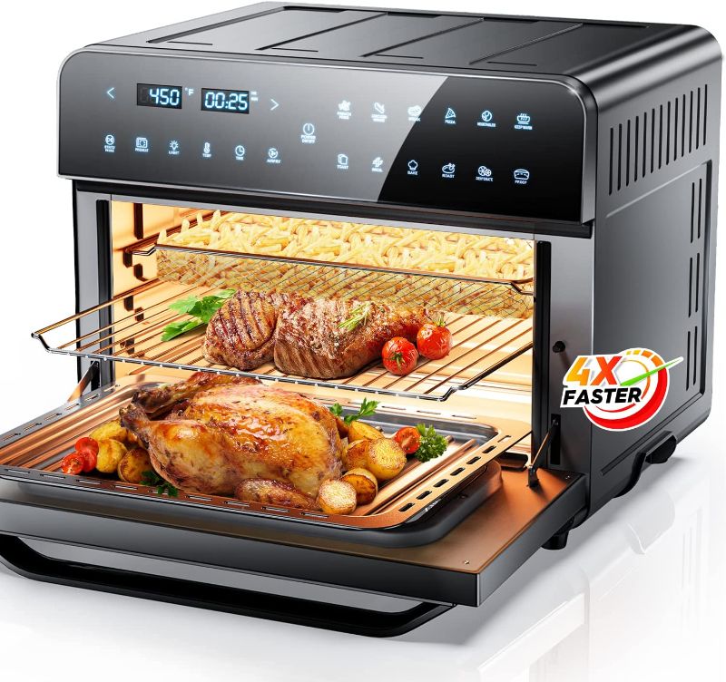 Photo 1 of CalmDo Air Fryer Toaster Oven, 26.3QT Convection Toaster Oven Combo, Stainless Steel, Black