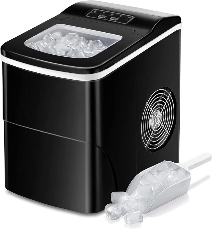 Photo 1 of AGLUCKY Countertop Ice Maker Machine, Portable Ice Makers Countertop, Make 26 lbs ice in 24 hrs,Ice Cube Rready in 6-8 Mins with Ice Scoop and Basket (Black)