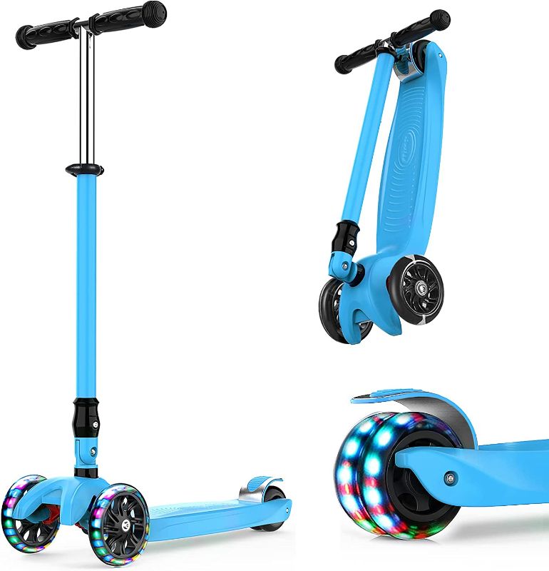 Photo 1 of IMMEK Kick Scooter for Kids 3 Wheels Folding Ages 3-12 Years Old Toddler with Three LED Light Wheel, Adjustable Height, Rear Brake, Outdoor Activities for Boys/Girls Maximum Weight 110 lb
