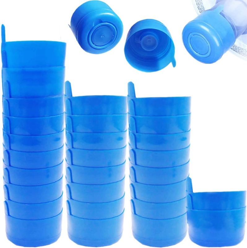 Photo 1 of 30 Pack Non Spill Caps,Reusable 55mm 3 and 5 Gallon Water Bottle Snap On Cap,Replacement Non-Spill Anti Splash Water Jug Caps
