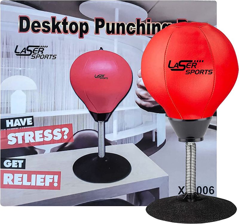 Photo 1 of Laser Sports Desktop Punching Bag - Stress Buster with Suction Cup for Office Table and Counters - Heavy Duty Stress Relief Desk Punch Ball - Fun Gift for Party - Perfect for Kids and Adults
